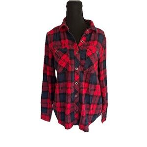 LA HEARTS PacSun Womens Blue Red Plaid Button Up Flannel Shirt Top Sz M